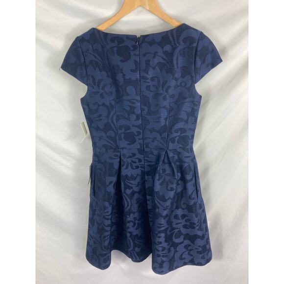 NWT Eliza J Metallic Floral Jacquard Fit & Flare Mini Dress Blue Size 10 - Picture 8 of 8